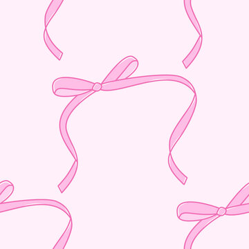 Pink Ribbon Arch Seamless Pattern Cute Hand Drawn Coquette Streamer Texture for Fabric and Packaging