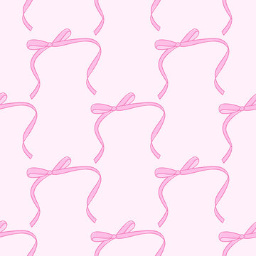 Pink Ribbon Arch Seamless Pattern Cute Hand Drawn Coquette Streamer Texture for Fabric and Packaging