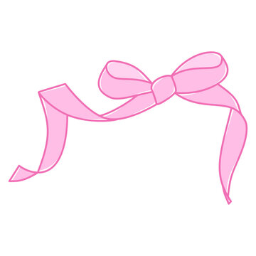 Cute Horizontal Pink Ribbon Bow Vector Illustration Hand Drawn Coquette Ribbon Clipart for Gift Wrap Design