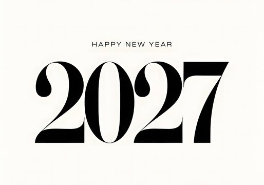 Happy new year 2027 elegant black typography on light background design template.