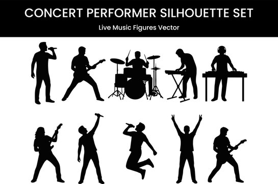 Concert Performer Silhouette Set &ndash; Live Music Figures Vector