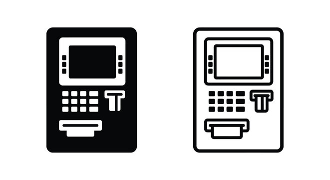 Automated teller machine icon black and white vector illustration
