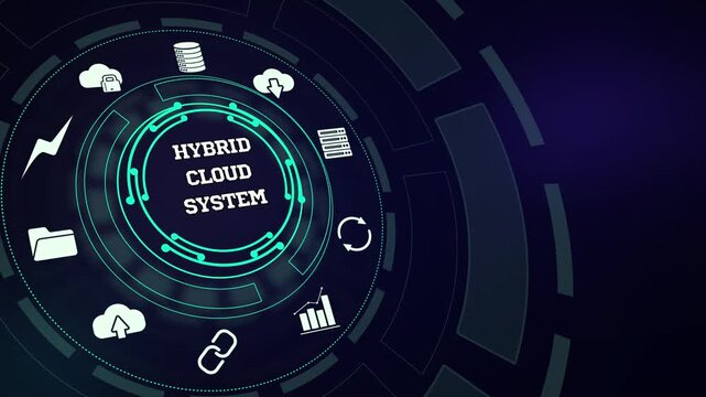 Integrating private storage with public servers inside a modern hybrid cloud system graphic display