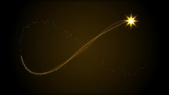 Golden infinity symbol made of sparkling particles with glowing star particle trail infinity sign 4K video
