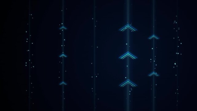 Abstract digital background with glowing blue arrows and particles
