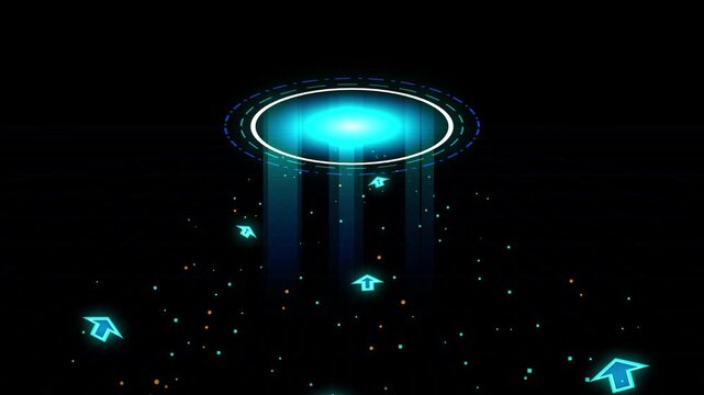 Abstract digital technology background with glowing blue arrows