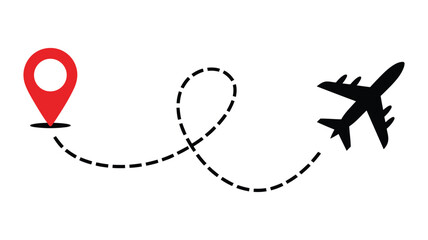 Airplane flight routes with dotted paths and location markers, aviation travel network, aircraft journey trails, destination points, navigation mapping and transportation vector illustration © Rony art