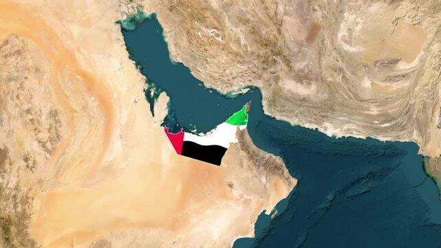 United Arab Emirates map animation showing satellite geography motion footage clip