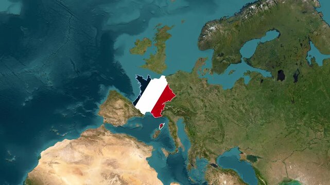 France national flag map animation footage on spinning global surface