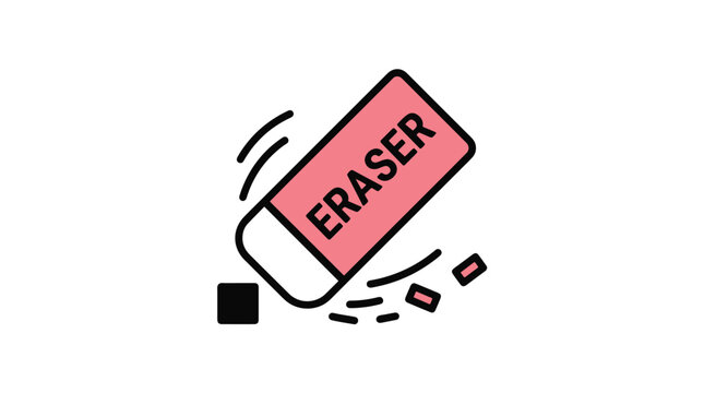 Pink rubber eraser vector illustration showing artistic correction tool with debris for clean creative office design