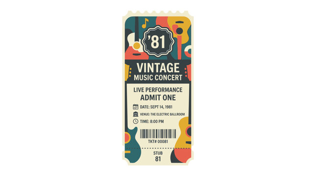 Vintage 1981 Music Concert Ticket, Retro Live Performance Admission