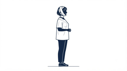 Obraz premium Minimalist Illustration of Person in Side Profile Wearing Head Bandage