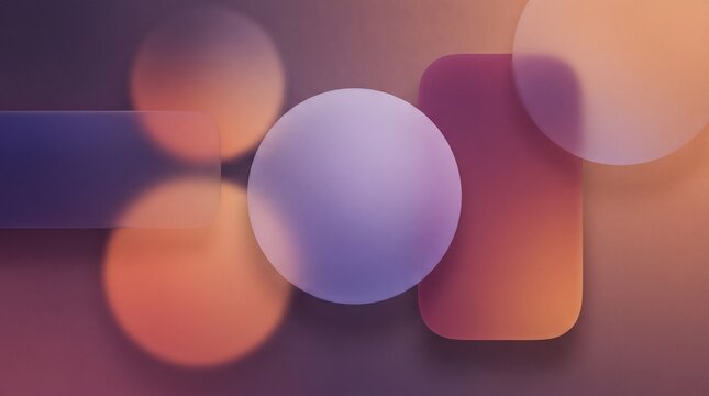 Abstract Glassmorphism Composition with Frosted Geometric Spheres and Rounded Rectangles