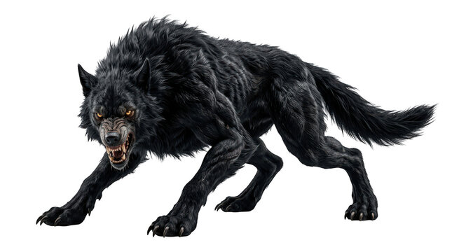 Fierce black wolf snarling isolated on transparent background