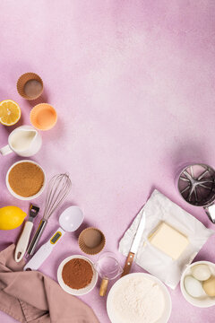 Baking ingredients and tools preparing sweet pastries