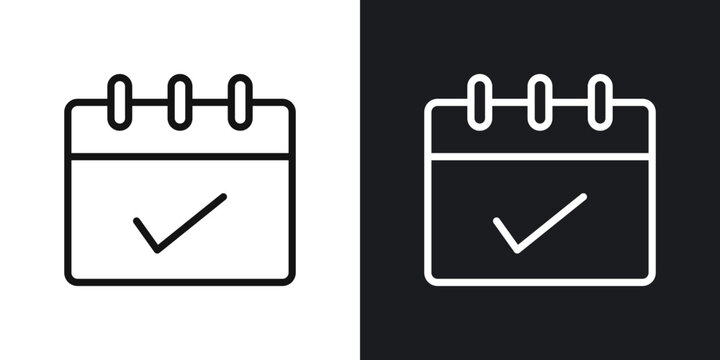 Check in calendar icon flat outline in black