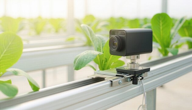 Edge AI camera monitoring greenhouse crops for precision agriculture
