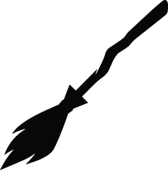 Obraz premium Classic wooden witch magic broom vector silhouette illustration for spooky seasonal holiday graphic design projects and art decoration