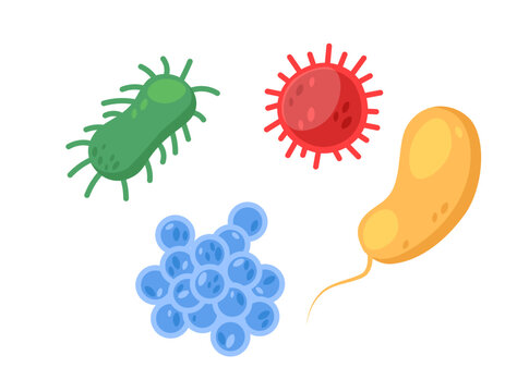Colorful cute germs and bacteria cartoon characters set, vector illustration. Designed for medical education, healthcare