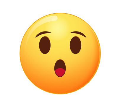 Surprised emoji face, vector illustration. Shocked wow emoticon with open mouth, cute smiley emoticons feeling wonder
