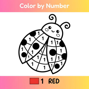 Color by number page for toddlers featuring a cute ladybug illustration for art practice