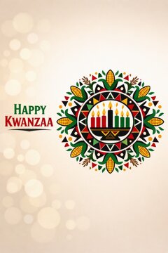 Happy kwanzaa kinara candle mandala with african pattern for holiday greeting card and festive poster design