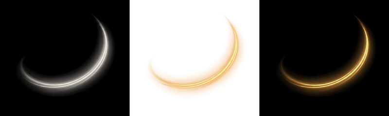 Set of glowing crescent shapes, light effects isolated on transparent background © Shopna