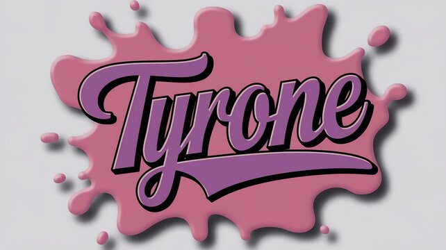 Tyrone with splash and dripping effect on a light grey background.