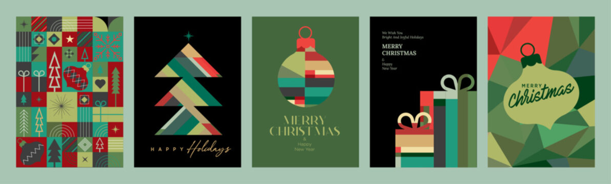 Christmas and New Year greeting cards, banners and covers collection. Vector illustrations for website, social media, business and marketing material.