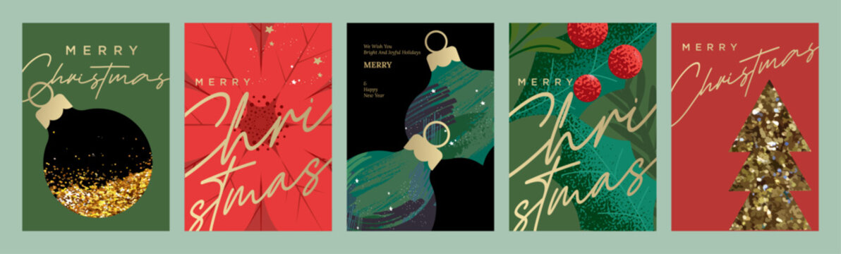 Merry Christmas and Happy New Year. Vector illustrations for holiday greeting card, website and social media banner, marketing material.