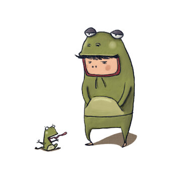 Bored Cartoon Green Frogman, avatar, character design, illustration, doodle