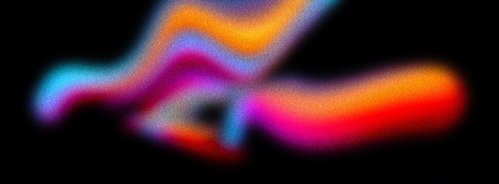 Vibrant neon light trails on black background, abstract glowing wave of colorful motion blur, futuristic fluid light streaks for creative design