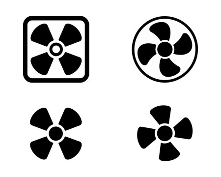 Fan Ventilation Icons, Cooling Propeller Symbols in Square and Circular Frames for Airflow Interface Designs