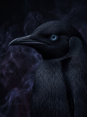 Obraz premium Raven portrait with blue eye in dark smoke