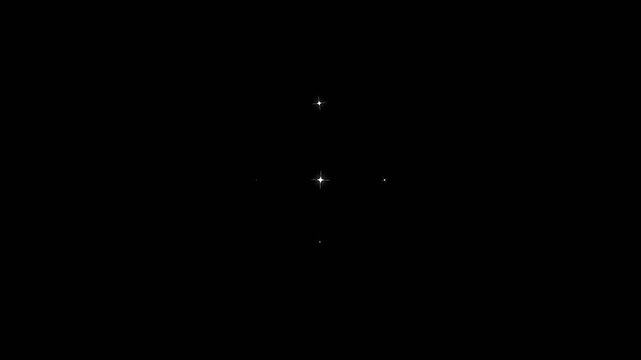 Magical sparkling stars loop animation with glowing glint particles and bright starburst effects overlay pack on isolated black background for luxury video editing projects