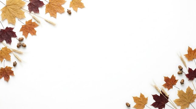 Autumn maple leaf border on white background for thanksgiving holiday