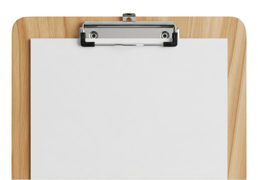 Wooden clipboard with a blank sheet of paper isolated on transparent background