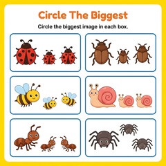 Obraz premium Childrens circle biggest image activity worksheet for preschool learning