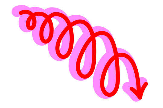 Pink and red hand drawn curved chunky arrow with sketchy brush style. Ideal for highlighting, callouts, tutorials, presentations, social media, infographics, UI, annotations, and graphic design, PNG