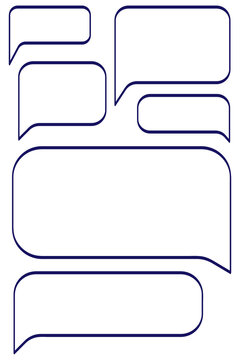 Set of navy blue outlined speech bubbles in varied rounded shapes. ideal for chat interfaces, comments, quotes, comics, social media, messaging apps, journaling, labels, websites, UI, templates, PNG.