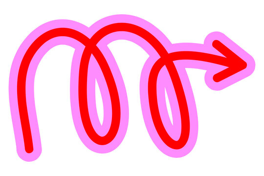 Pink and red hand-drawn spiral arrow PNG illustration with bold outline. Perfect for presentations, infographics, flowcharts, diagrams, instructions, annotations, UI, social media graphics. High-res 