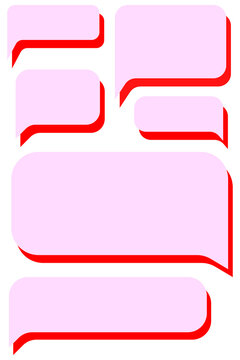 Pink and red speech bubble PNG collection with rounded chat boxes and bold outlines. Perfect for comics, social media, dialogue, stickers, captions, quotes and messaging graphics.