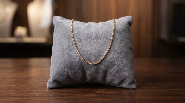 Gold Necklace on Velvet Cushion Display