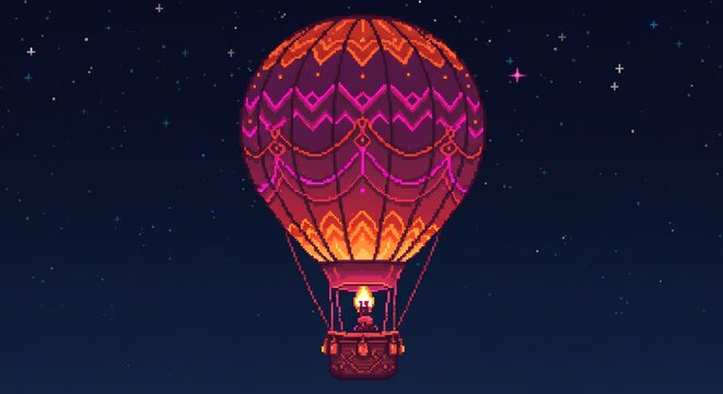 Hot air balloon in starry night sky