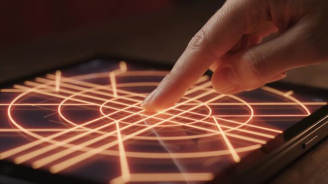 Human finger touching a glowing digital network interface in the dark, symbolizing German Unity Day. Connection, national integration, innovation, and shared future.  