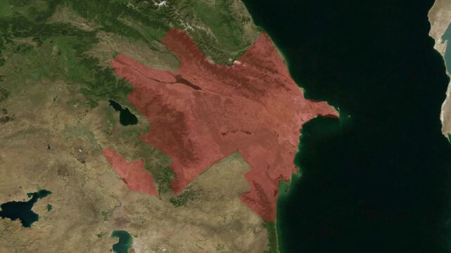 Map animation zoom to Azerbaijan, country highlighted in red 