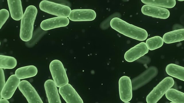 Microscopic view of dividing Salmonella bacteria with binary fission, simplified 3D illustration