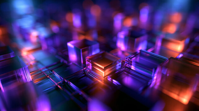 Futuristic Quantum Computing Microchip and Abstract Digital Blocks
