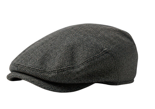 Classic grey tweed flat cap for men isolated on transparent background