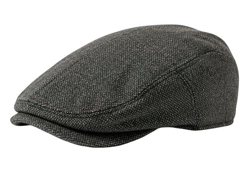 Classic grey tweed flat cap for men isolated on transparent background